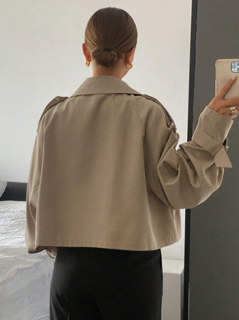 Ženski windbreaker kaput s reverom, dvostruko kopčanje, poliester, standardna duljina