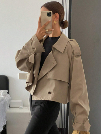 Ženski windbreaker kaput s reverom, dvostruko kopčanje, poliester, standardna duljina