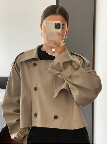 Ženski windbreaker kaput s reverom, dvostruko kopčanje, poliester, standardna duljina