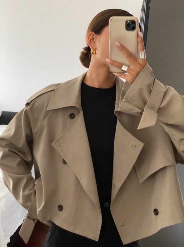 Ženski windbreaker kaput s reverom, dvostruko kopčanje, poliester, standardna duljina