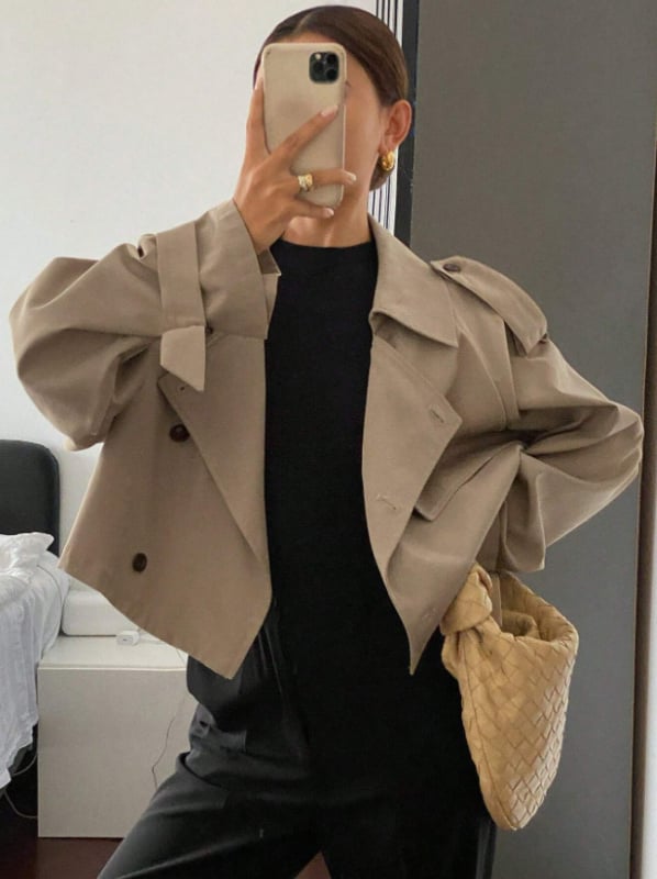 Ženski windbreaker kaput s reverom, dvostruko kopčanje, poliester, standardna duljina