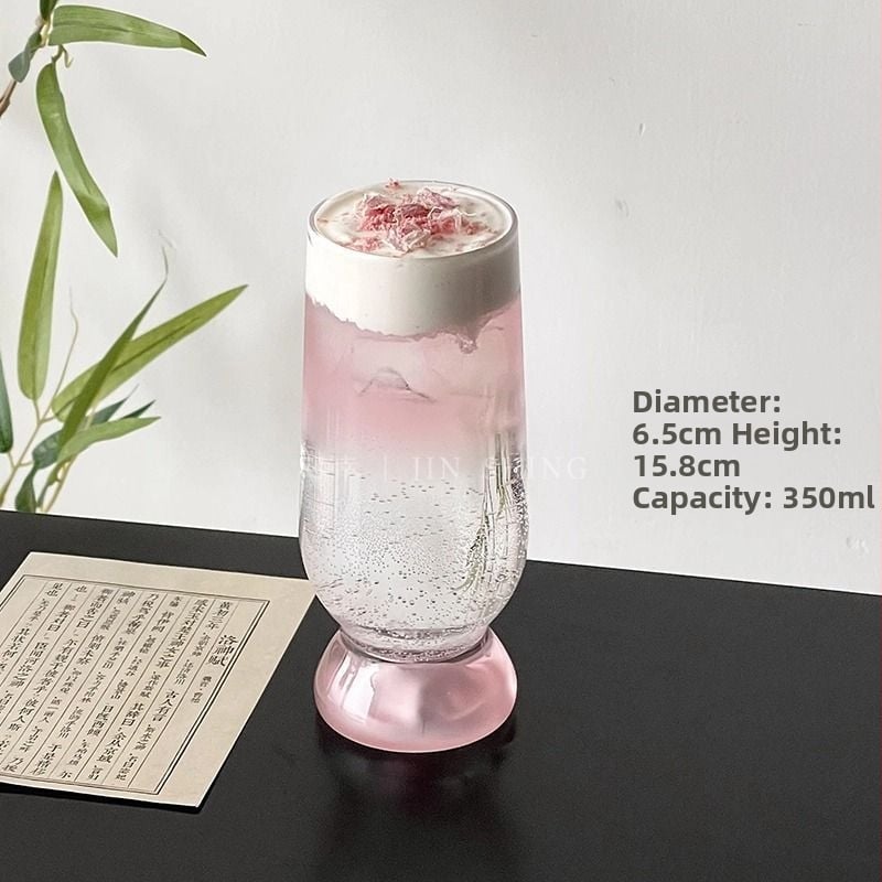 Staklena čaša, cilindričnog oblika sa slamkom, kineskog stila, ledeni uzorak, mogućnost tiska loga
