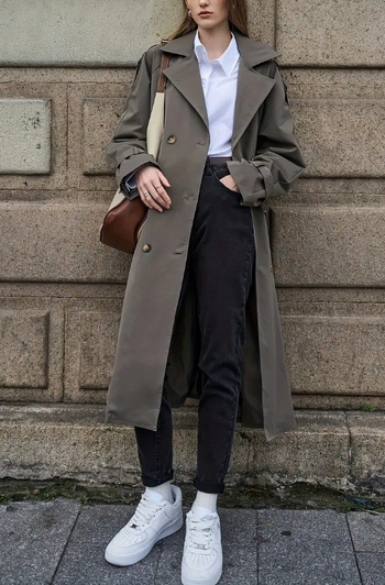 Dugo žensko kaput s ovratnikom, labav kroj, poliester s elastanom, dugi rukavi, zatvaranje vezicama, casual japansko-korejski stil