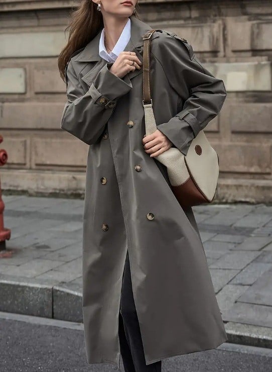 Dugo žensko kaput s ovratnikom, labav kroj, poliester s elastanom, dugi rukavi, zatvaranje vezicama, casual japansko-korejski stil