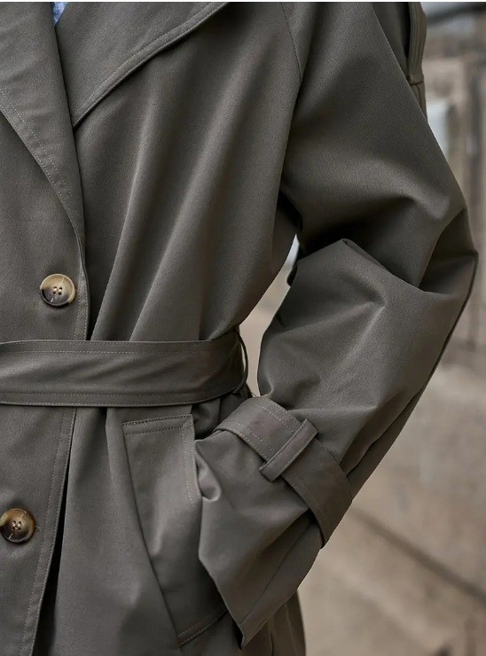 Dugo žensko kaput s ovratnikom, labav kroj, poliester s elastanom, dugi rukavi, zatvaranje vezicama, casual japansko-korejski stil