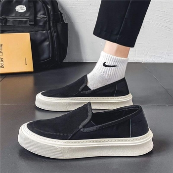 Vīriešu kanvas kurpes vasarai, Slip-On, elpojošas, gumijas zole, lateksa zolīte