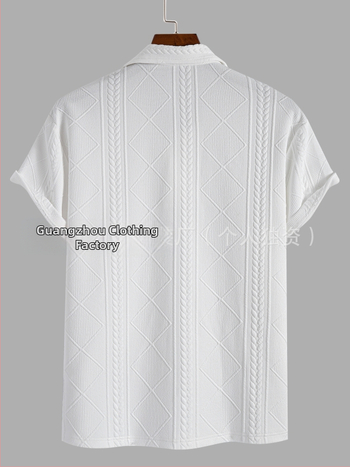 Geometriai mintázatú kötött polo ing, lélegző poliészter, Turn-Down gallér, fél nyitott placket, rövid ujjú