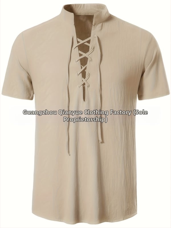 Muška košulja sa stojećim ovratnikom i poluotvorenim kopčama, prozračni poliester, udoban kroj, ljeto 2025