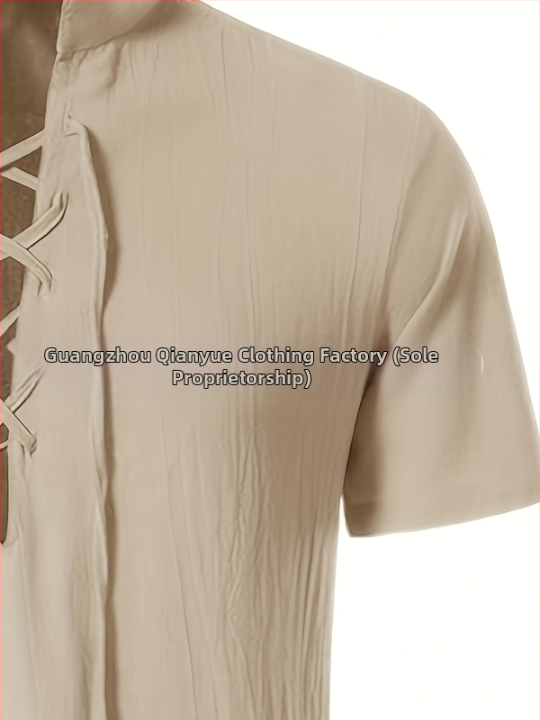 Мъжка риза със стойкова яка и полуотворена планка, дишащ полиестер, свободна кройка, Лято 2025