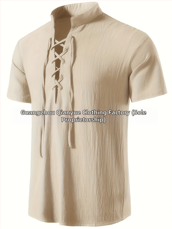 Мъжка риза със стойкова яка и полуотворена планка, дишащ полиестер, свободна кройка, Лято 2025