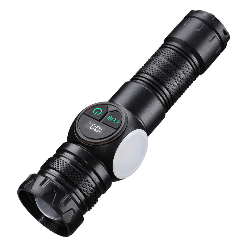 Daudzfunkcionāla LED laterna ar COB sānu apgaismojumu, 10W, 1200mAh akumulators, 360° rotācija, manuāla uzlāde