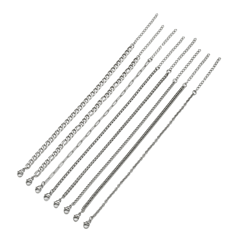 Комплект от 8 гривни от неръждаема стомана, унисекс, геометрична форма, полирани, артикул 202507B3, зима 2025