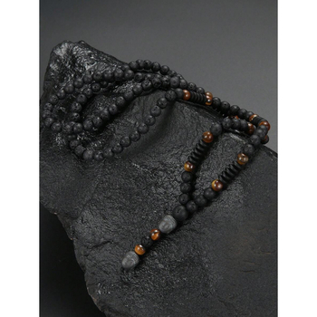 Vyrų kaklo papuošalas — vulkaninė akmena ir tigro akies akmuo, natūralus akmuo, pakabukas su dengtu metalu, prekės kodas SH33587123, leidimas 2025 m. žiemą, tarptautinis eksportas – išskirtinis