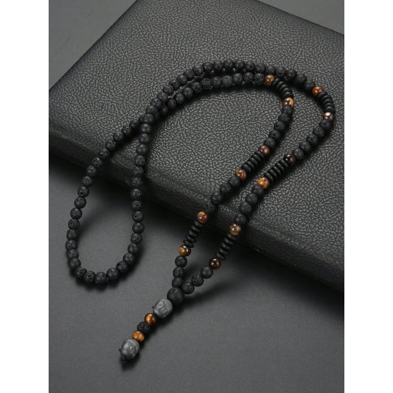 Vyrų kaklo papuošalas — vulkaninė akmena ir tigro akies akmuo, natūralus akmuo, pakabukas su dengtu metalu, prekės kodas SH33587123, leidimas 2025 m. žiemą, tarptautinis eksportas – išskirtinis