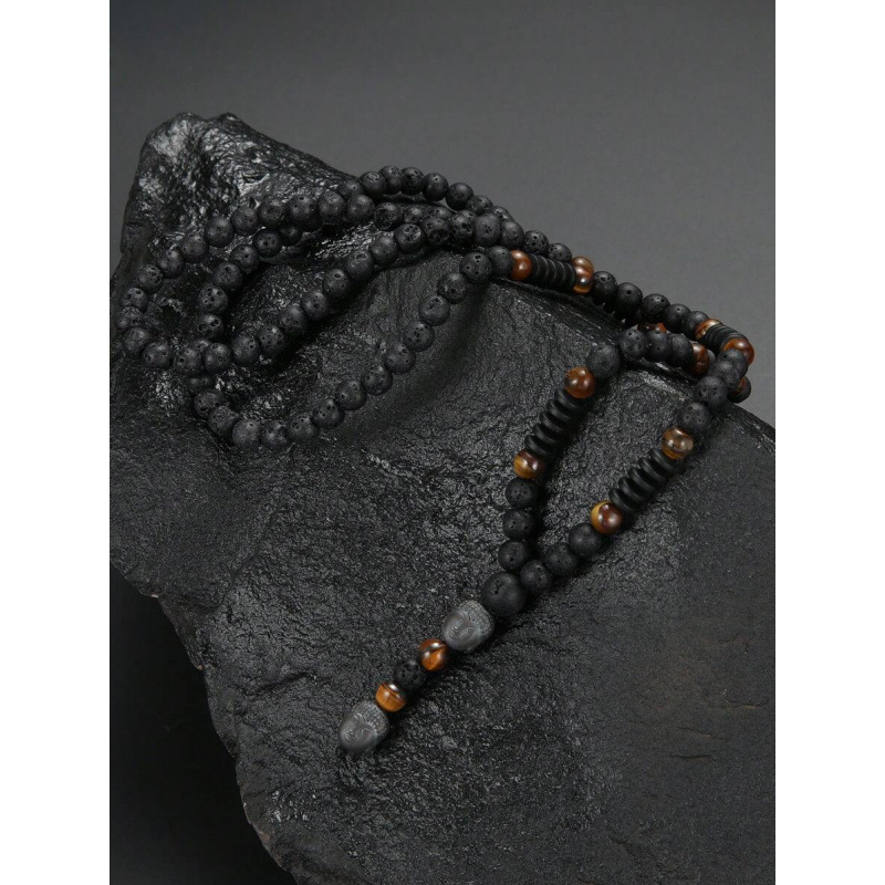 Vyrų kaklo papuošalas — vulkaninė akmena ir tigro akies akmuo, natūralus akmuo, pakabukas su dengtu metalu, prekės kodas SH33587123, leidimas 2025 m. žiemą, tarptautinis eksportas – išskirtinis