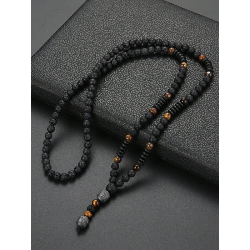 Vyrų kaklo papuošalas — vulkaninė akmena ir tigro akies akmuo, natūralus akmuo, pakabukas su dengtu metalu, prekės kodas SH33587123, leidimas 2025 m. žiemą, tarptautinis eksportas – išskirtinis