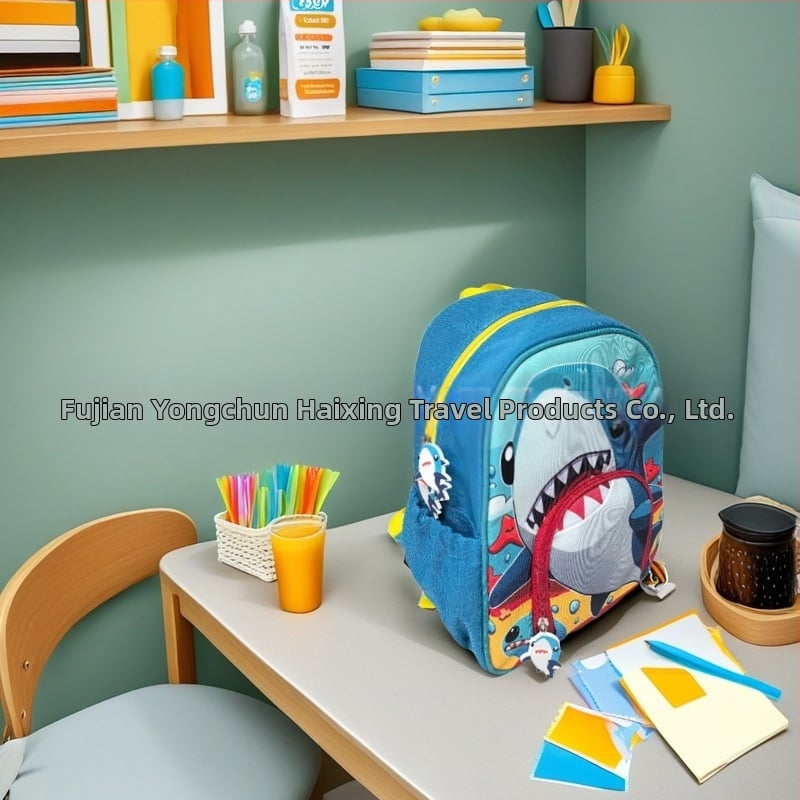 Rucsac pentru copii de grădiniță, imprimeu rechin, din stofă Oxford, respirabil și rezistent la uzură, bretele curbate