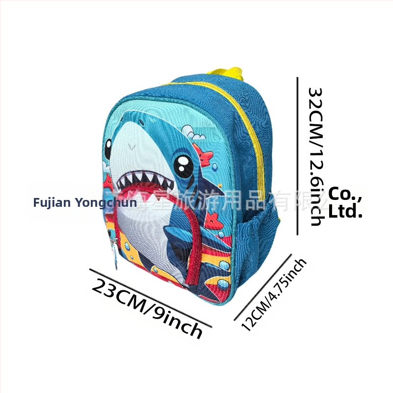 Ученическа раничка за деца с принт акула, Oxford плат, дишаща и износоустойчива, извити презрамки