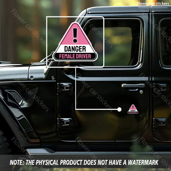 Įspėjimo lipdukas su PVC matinio danga — pavojinga vairuotoja (Medžiaga: PVC; Tipas: atšvaitiniai įspėjimo lipdukai; Montavimas: siurbimo puodelis)