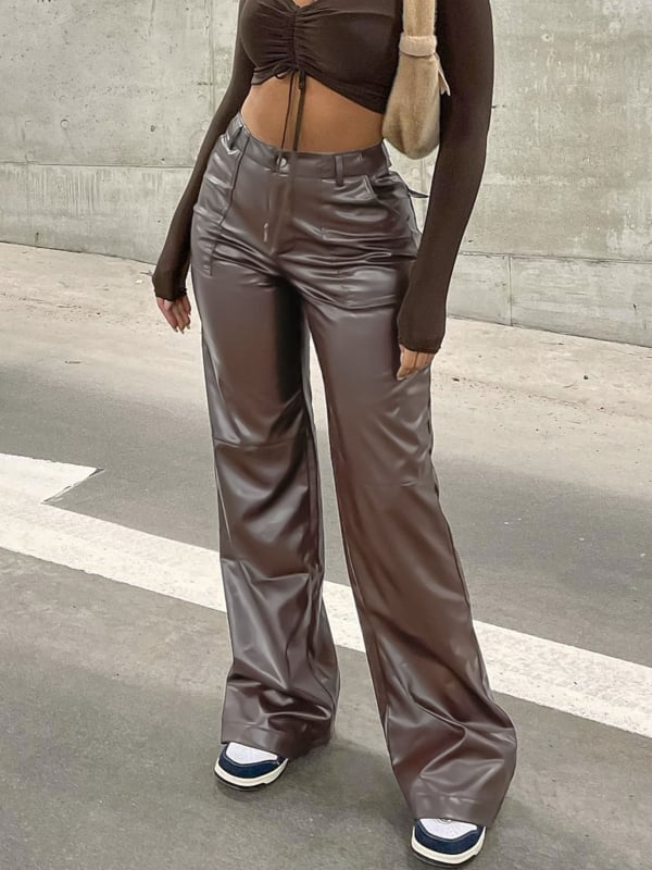 PU hlače s pravim krojem, mikroelastične, street fashion stil i motociklistički stil, lansiranje ljeta 2023