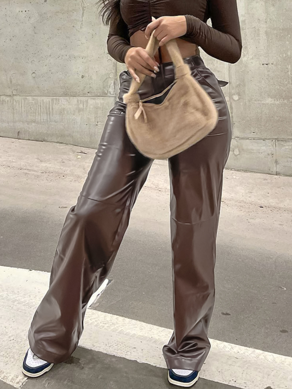 PU hlače s pravim krojem, mikroelastične, street fashion stil i motociklistički stil, lansiranje ljeta 2023