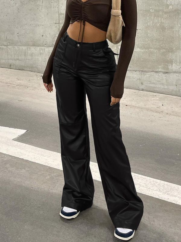 PU hlače s pravim krojem, mikroelastične, street fashion stil i motociklistički stil, lansiranje ljeta 2023