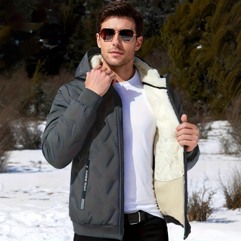 Meeste kapuutsiga puuvillane jope lukuga, paksu isolatsiooni täidis ja polüestrist vooder