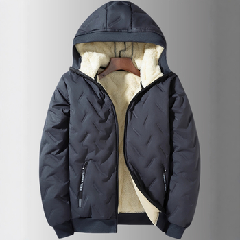 Meeste kapuutsiga puuvillane jope lukuga, paksu isolatsiooni täidis ja polüestrist vooder