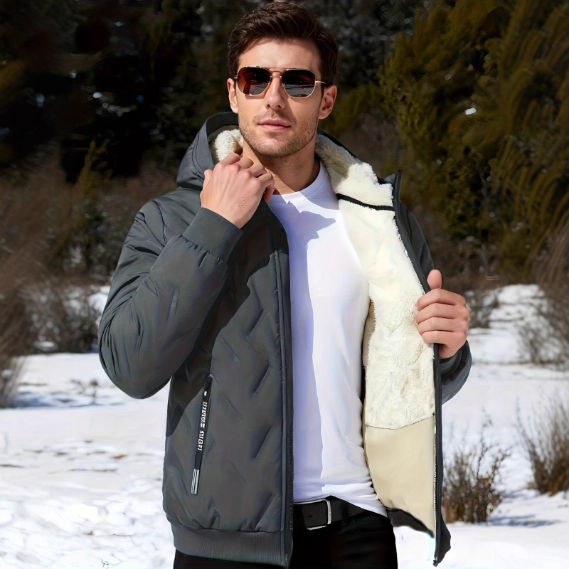 Meeste kapuutsiga puuvillane jope lukuga, paksu isolatsiooni täidis ja polüestrist vooder