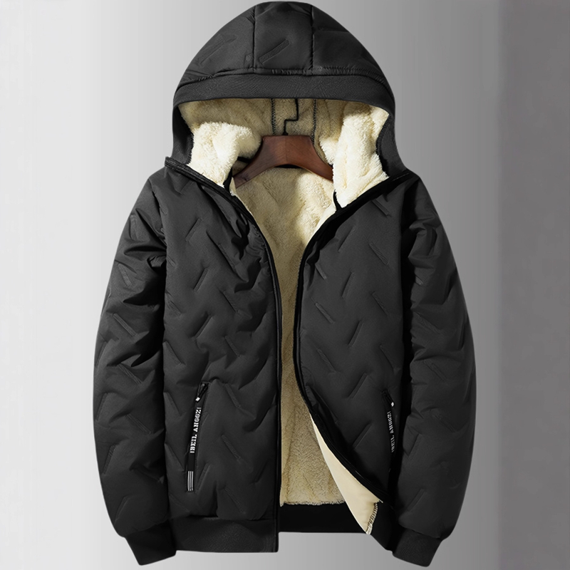 Meeste kapuutsiga puuvillane jope lukuga, paksu isolatsiooni täidis ja polüestrist vooder