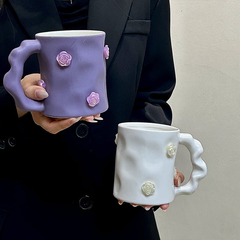 Käsitsi valmistatud portselanist kruus Camellia, ebakorrapärase kujuga, kõrge kuumuskindlus, mikrolaineahi sobiv, logotüübi trükkimine võimalik