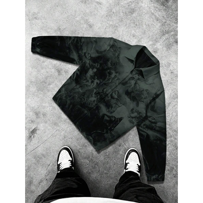 Meeste trükiga jakker lukuga, pikad varrukad, Slim fit, paks Lycra materjal