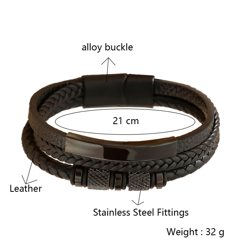 Geomeetriline mitmekihiline nahast käevõru, käsitsi kudutud, alumiiniumist magnetkinnitusega, 32 g