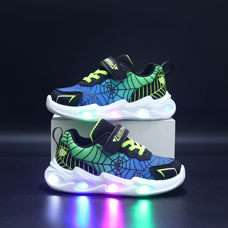 Valgustuvad laste kingad: kerge igapäevased jooksukingad võrgukattega, kerged, hingavad, Velcro-kinnitus