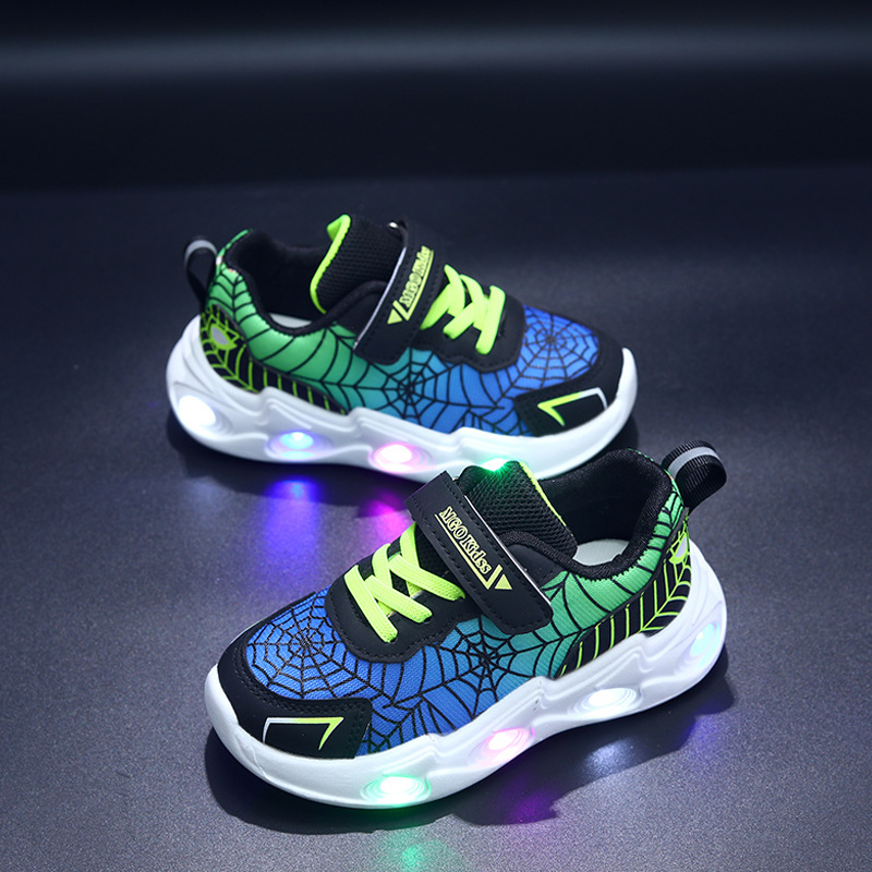 Valgustuvad laste kingad: kerge igapäevased jooksukingad võrgukattega, kerged, hingavad, Velcro-kinnitus