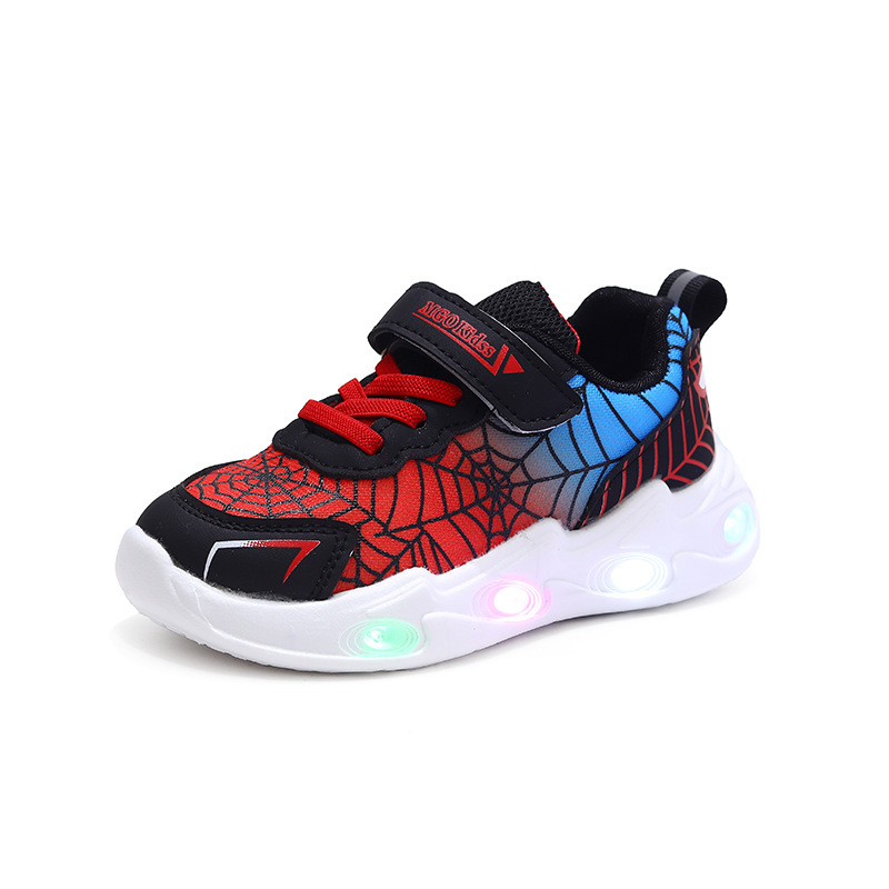 Valgustuvad laste kingad: kerge igapäevased jooksukingad võrgukattega, kerged, hingavad, Velcro-kinnitus