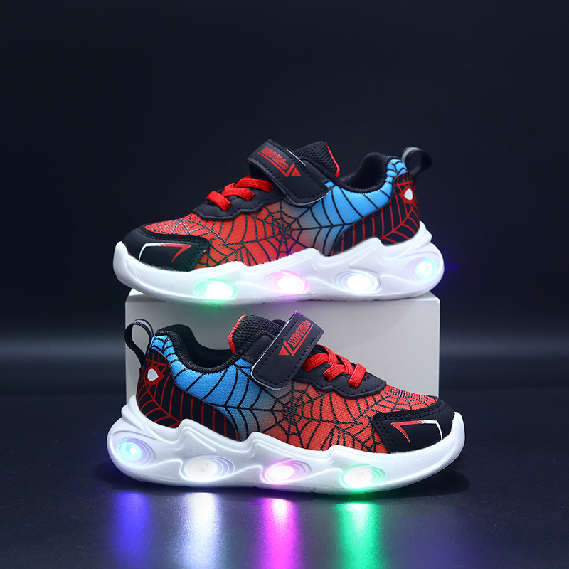 Valgustuvad laste kingad: kerge igapäevased jooksukingad võrgukattega, kerged, hingavad, Velcro-kinnitus