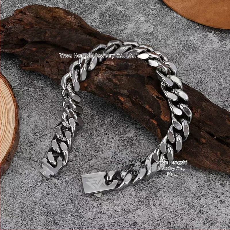 Roostevabast terasest kubaani kettkäevõru, unisex, geomeetriline kuju, elektroplaaditud, graveeritav logo