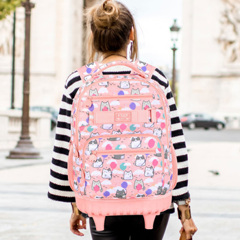 FTJCF PVC ratastel koolikott tüdrukutele, hingav ja ultra kerge, anime motiiv, komplektis: seljakott, lõunakott ja pliiatsikott