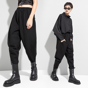 Naistele harém püksid fleece-voodiga, paks, keskmise kõrgusega vöökoht, 3D lõige.