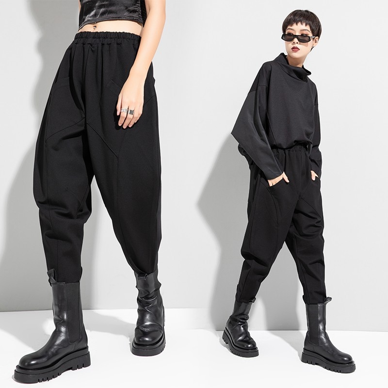 Naistele harém püksid fleece-voodiga, paks, keskmise kõrgusega vöökoht, 3D lõige.