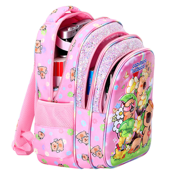 Laste kooli seljakott capybara mustriga, unisex, nailon, ülilihtne, õla rihmadel õhu-padi