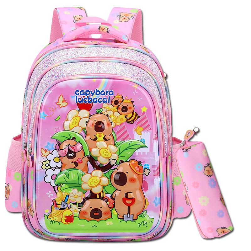 Laste kooli seljakott capybara mustriga, unisex, nailon, ülilihtne, õla rihmadel õhu-padi