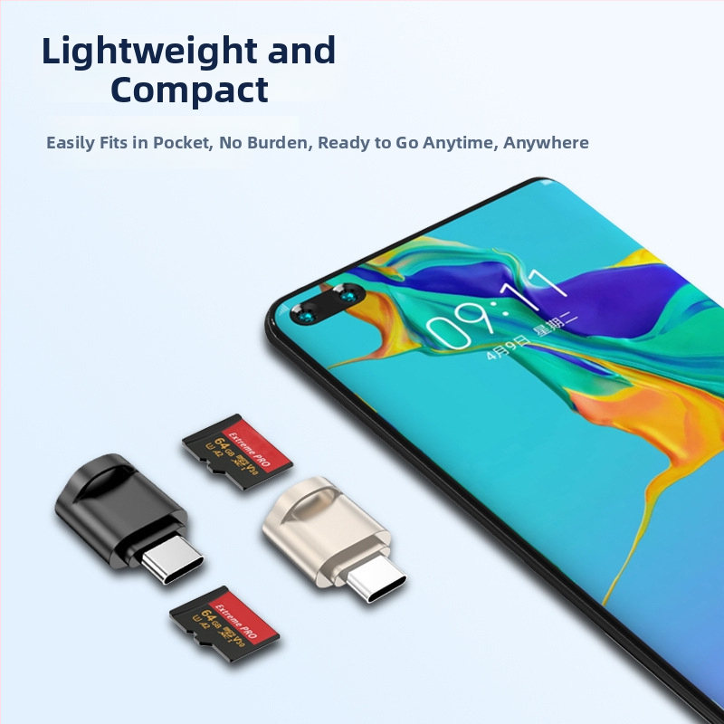USB-C OTG TF kortų skaitytuvas mobiliems telefonams ir planšetėms — USB 2.0, Type-C, TF palaikymas, išorinis montavimas