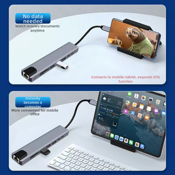 Type-C 8-in-1 dokkimisjaam HDMI väljundiga, USB 3.0 hubiga, SD/TF mälukaartide lugeja — 5Gbps