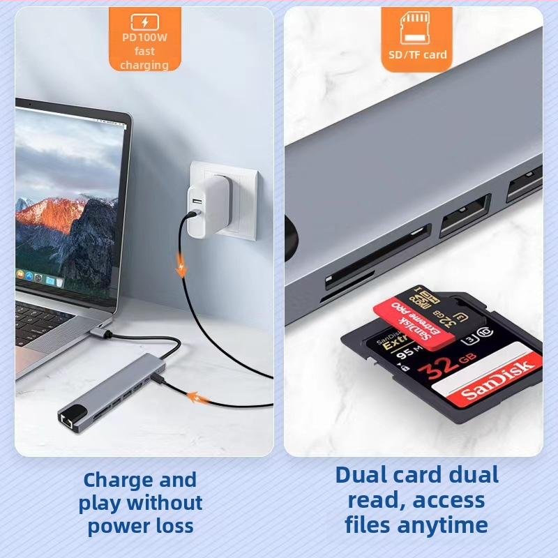 Type-C 8-in-1 docking stanica s HDMI výstupom, USB 3.0 hubom a čítačkou SD/TF kariet