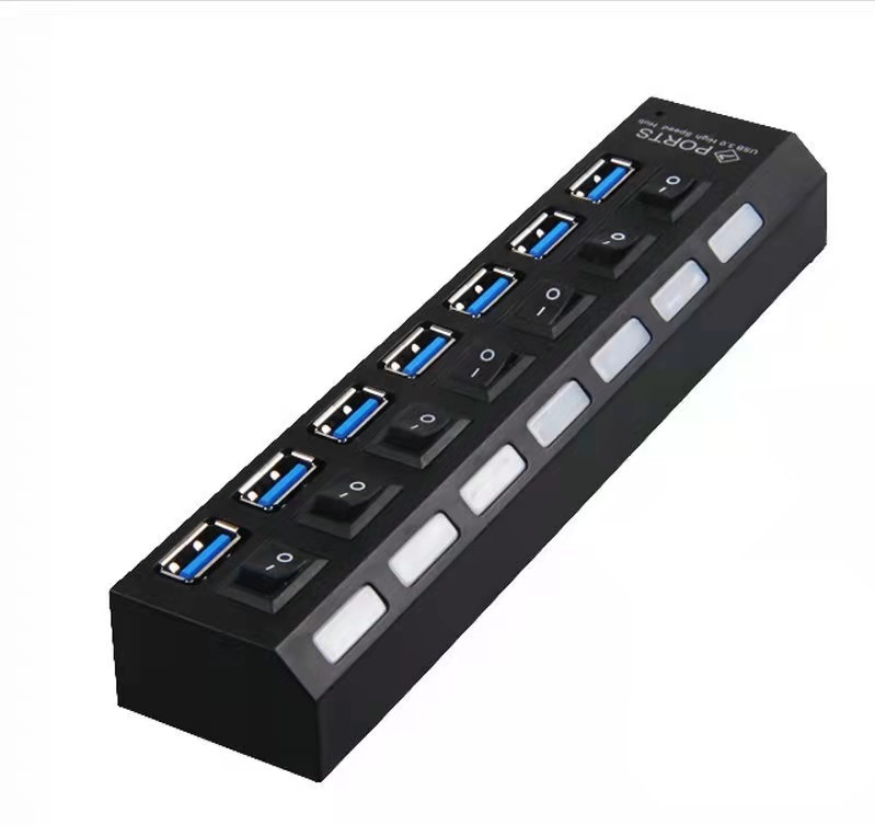 7-port USB 3.0 hub välise toiteallikaga, LED-indikaatoriga, 1000 Mbps, dokkimisseade 1–7