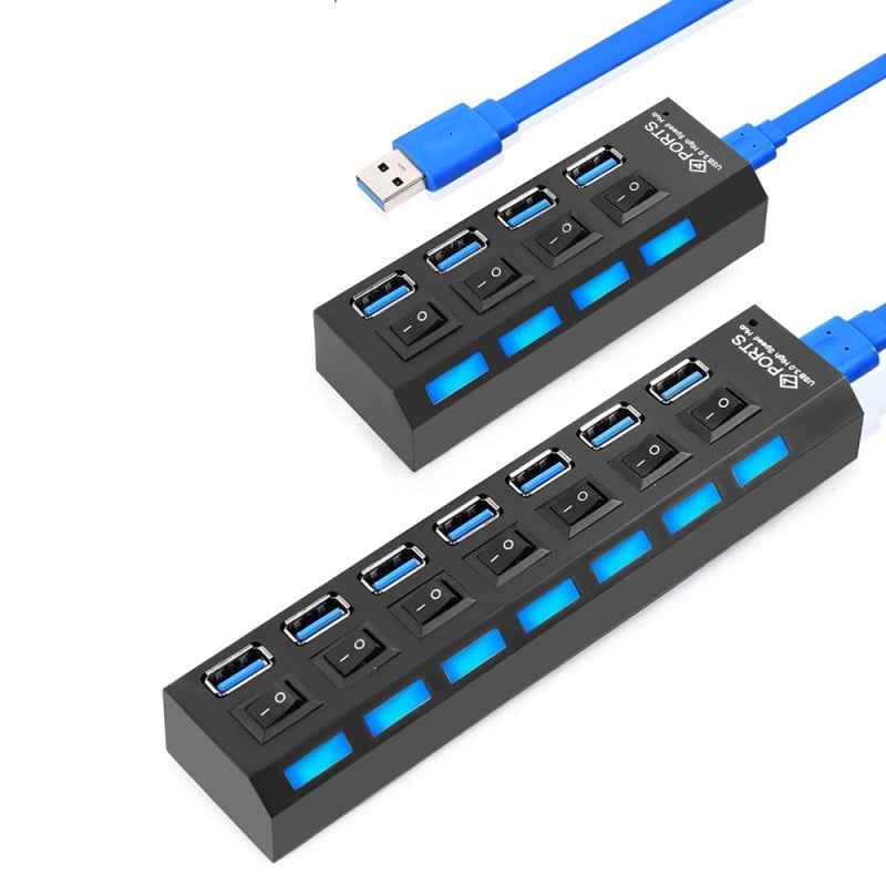 7-port USB 3.0 hub välise toiteallikaga, LED-indikaatoriga, 1000 Mbps, dokkimisseade 1–7