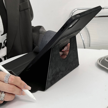 Minsheng 360° pöörlev iPad kaitseümbris pliiatsi hoidikuga, L muster, kohandatav, materjal kunstnahk + TPU, flip-top, retro stiil, unerežiimi funktsioon