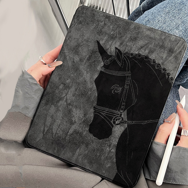 Minsheng 360° pöörlev iPad kaitseümbris pliiatsi hoidikuga, L muster, kohandatav, materjal kunstnahk + TPU, flip-top, retro stiil, unerežiimi funktsioon